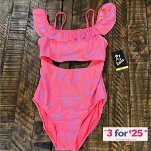 Art Class Off Shoulder Swimsuit XL 14/16 pink & purple